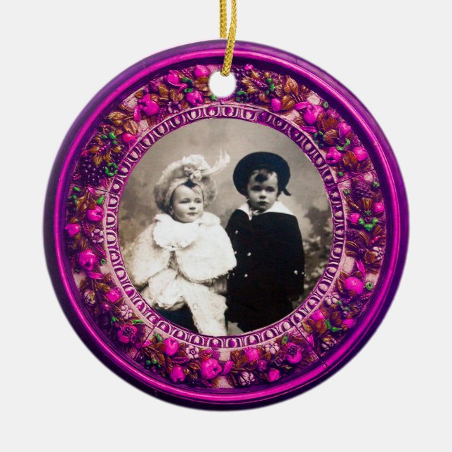 Ornamento De Cerâmica FLORENTINE RENAISSANCE FRUTA Photo Template Ruby (Frente)