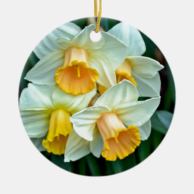 Ornamento De Cerâmica Flores amarelas de narciso (Frente)