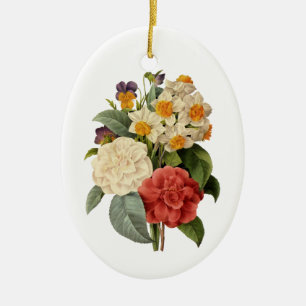 Ornamento De Cerâmica Flores Antigas, Camélias e Narcisos, Redoute
