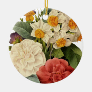 Ornamento De Cerâmica Flores Antigas, Camélias e Narcisos, Redoute