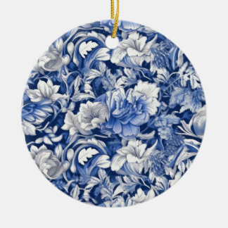 Ornamento De Cerâmica Flores Azuis Indigo