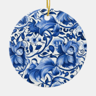 Ornamento De Cerâmica Flores Azuis Indigo