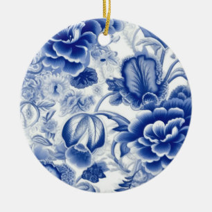 Ornamento De Cerâmica Flores Azuis Indigo