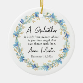 Ornamento De Cerâmica Flores Azuis Madrinha Natal Batismo