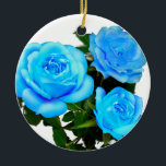 Ornamento De Cerâmica Flores azuis rosa<br><div class="desc">Os convites para casamento de rosas brancas rosas,  românticas,  perfeitos para qualquer hora durante o ano! - a cor de fundo é personalizável!</div>