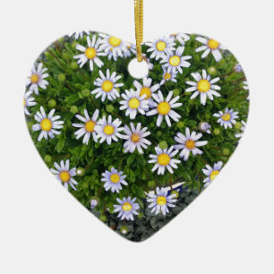 Ornamento De Cerâmica Flores brancas amarelas da Margarita com pérolas d