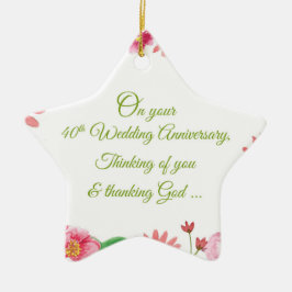 Ornamento De Cerâmica Flores de Aniversário de Casamento Religioso de 40