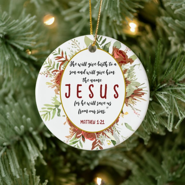 Ornamento De Cerâmica Flores de Aquarela Elegantes Simples e Verso de Bí (Árvore)