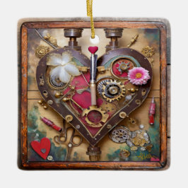 Ornamento De Cerâmica Flores de Batom Coração Série Steampunk