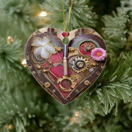Ornamento De Cerâmica Flores de Batom Coração Série Steampunk