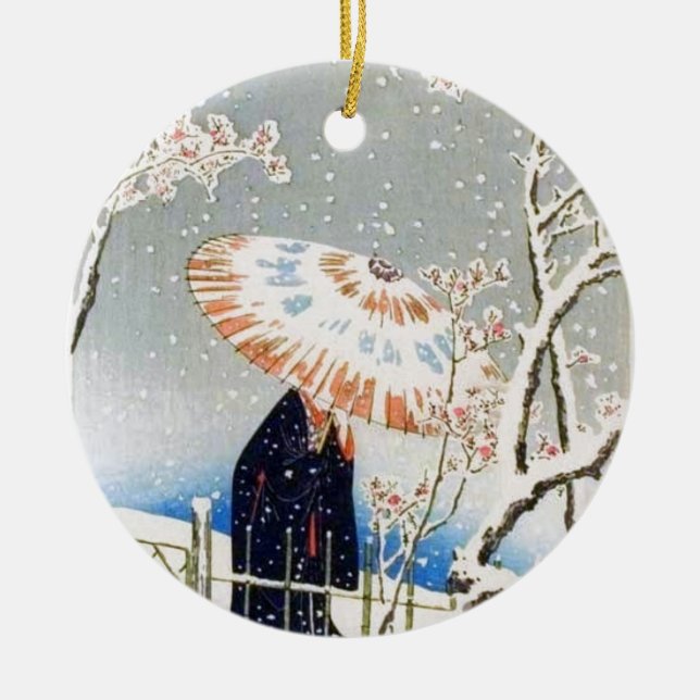 Ornamento De Cerâmica Flores de cerejeira japonesas (Frente)