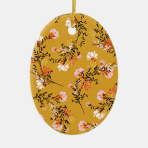 Ornamento De Cerâmica Flores de fundo amarelo
