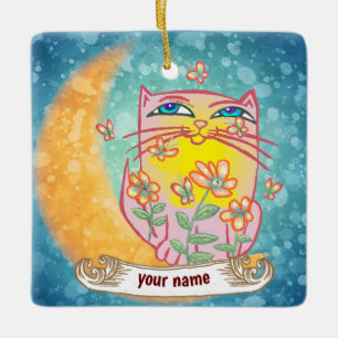 Ornamento De Cerâmica Flores de Gato Lunar