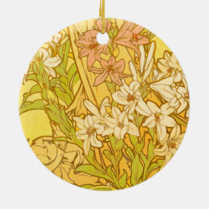 Ornamento De Cerâmica Flores de lírio Art Nouveau de Alfonse Mucha