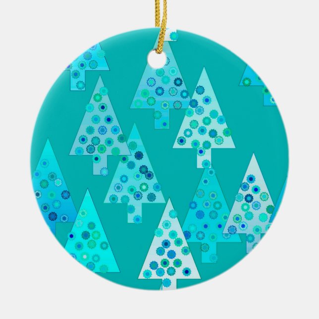 Ornamento De Cerâmica Flores de Natal modernas - Turquesa (Frente)