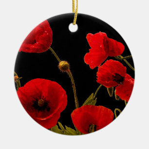 Ornamento De Cerâmica Flores de Papanicolau Vermelho Preto Aquarela