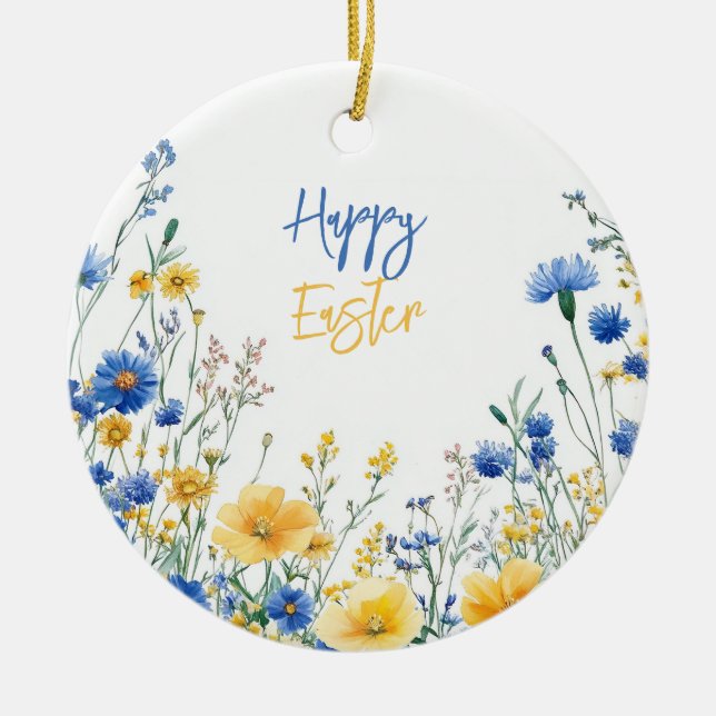 Ornamento De Cerâmica Flores de Primavera da Páscoa (Frente)