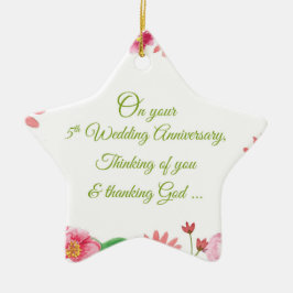 Ornamento De Cerâmica Flores do 5º Aniversário de Casamento Religioso