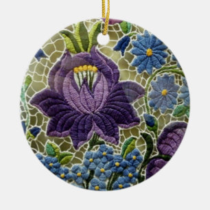 Ornamento De Cerâmica Flores do bordado da arte popular