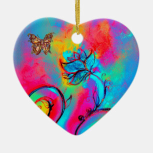 ORNAMENTO DE CERÂMICA FLORES E BORRACHAS DO CORAÇÃO