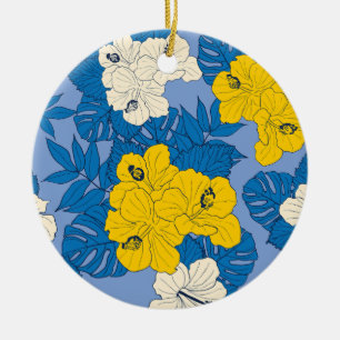 Ornamento De Cerâmica Flores e folhas de hibisco