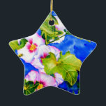 Ornamento De Cerâmica Flores florais cor-de-água rosa Elegante Hollyhock<br><div class="desc">hollyhock romântico original com pintura de aquarela de abelha de pequeno umbigo por H Cooper</div>