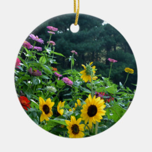Ornamento De Cerâmica Flores florais herdeiras zinnias daisies