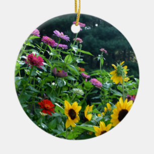 Ornamento De Cerâmica Flores florais herdeiras zinnias daisies