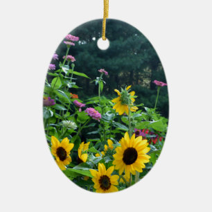 Ornamento De Cerâmica Flores florais herdeiras zinnias daisies