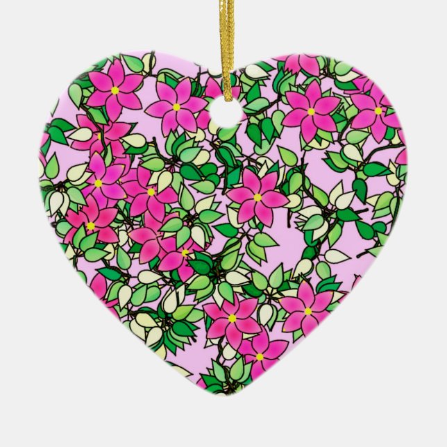 Ornamento De Cerâmica Flores Fucshia sobre fundo rosa pálido (Frente)