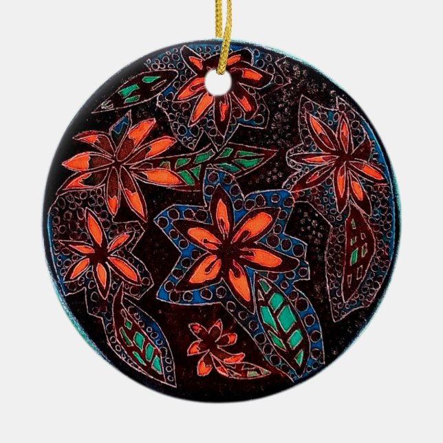 Ornamento De Cerâmica Flores Henna (Frente)