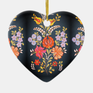 Ornamento De Cerâmica flores húngaros - cores vibrantes em forma de cora