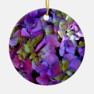 Ornamento De Cerâmica Flores magenta púrpura amarelas Hydrangas