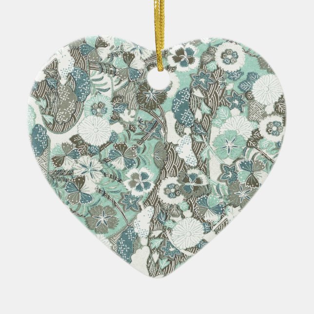 Ornamento De Cerâmica Flores Marrons abstrato azuis (Frente)