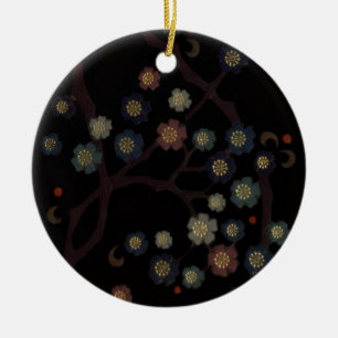 Ornamento De Cerâmica Flores Multi-Coloridas Sobre Preto