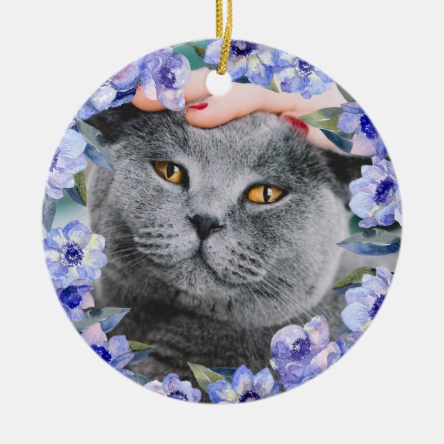 Ornamento De Cerâmica Flores Personalizadas de Aquarela (Frente)