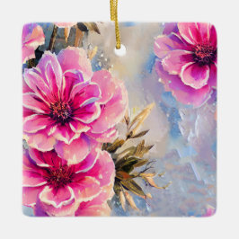Ornamento De Cerâmica Flores Rosa Bonito Personalizadas, Natal Floral