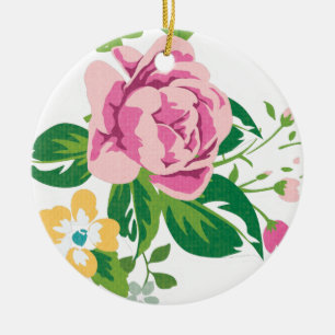 Ornamento De Cerâmica Flores Rosa Vintage