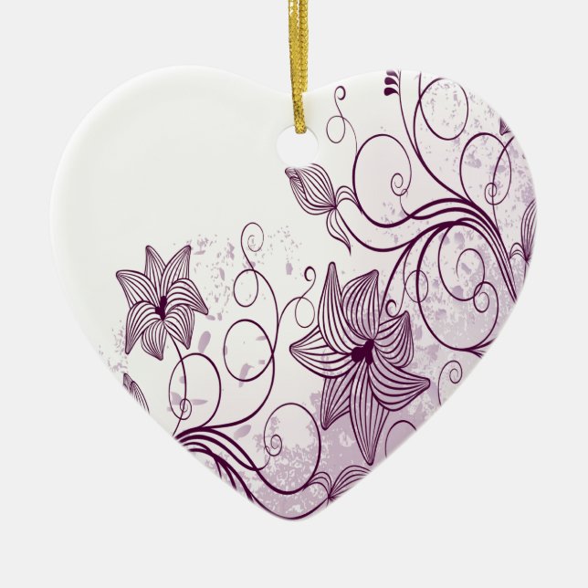 Ornamento De Cerâmica Flores roxas bonitas (Frente)