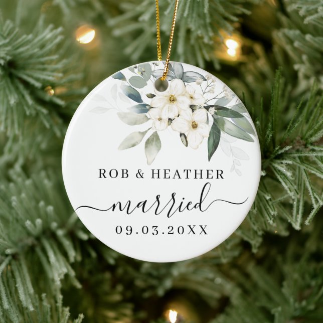 Ornamento De Cerâmica Flores Selvagens Elegantes Personalizadas Casadas  (Árvore)