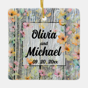 Ornamento De Cerâmica Flores silvestres botânicas de madeira-marrom