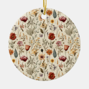 Ornamento De Cerâmica Flores Silvestres Secas Vintage Burgundy Rosa Amar