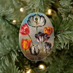 Ornamento De Cerâmica Flores Variadas de Tulipas Vintage em um Paisagem