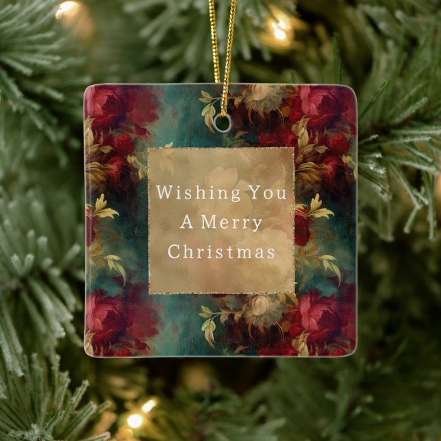 Ornamento De Cerâmica Flores Verdes Brancas Vermelhas (Árvore)