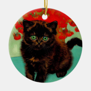 Ornamento De Cerâmica Flores Vermelhas de Gogh Pretas