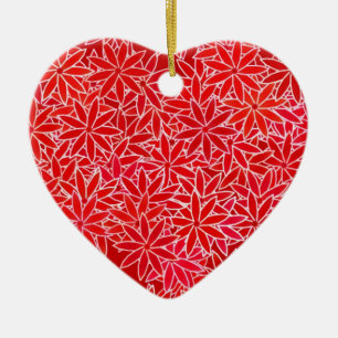 Ornamento De Cerâmica Flores vermelhas e corais, fundo vermelho-escuro