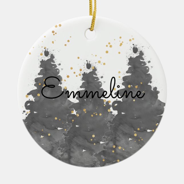 Ornamento De Cerâmica Floresta de Aquarela (Frente)