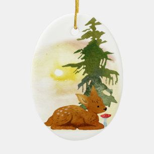 Ornamento De Cerâmica Floresta de Aquarela Desativada