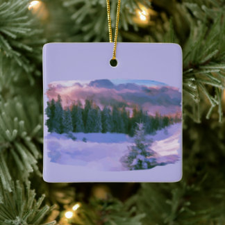 Ornamento De Cerâmica Floresta De Inverno - Luz Roxa Refletida Na Neve