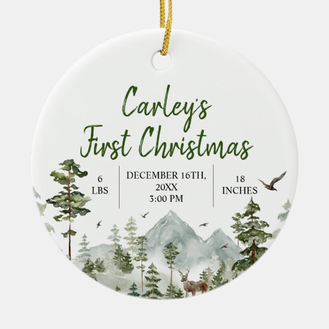 Ornamento De Cerâmica Floresta de inverno Primeira Árvore de Pinheiro de (Frente)